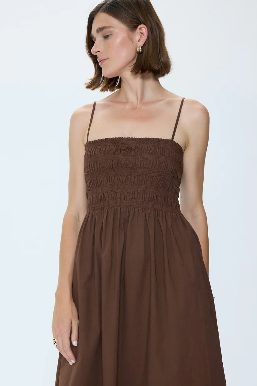 Pistola Bianca Shirred Bodice Maxi Dress in Brown | Shop Eleanor
