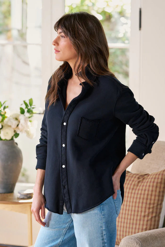 Frank & Eileen Sweatshirt like Triple Fleece Casual and Relaxed Button-Up in Navy | Shop Eleanor - Women's High-Quality Clothing Boutique in Colorado