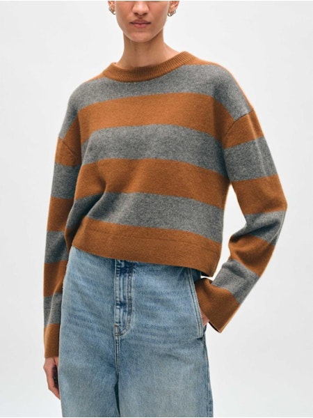 White + Warren Striped Crewneck in Cedar/Graph | Shop Eleanor