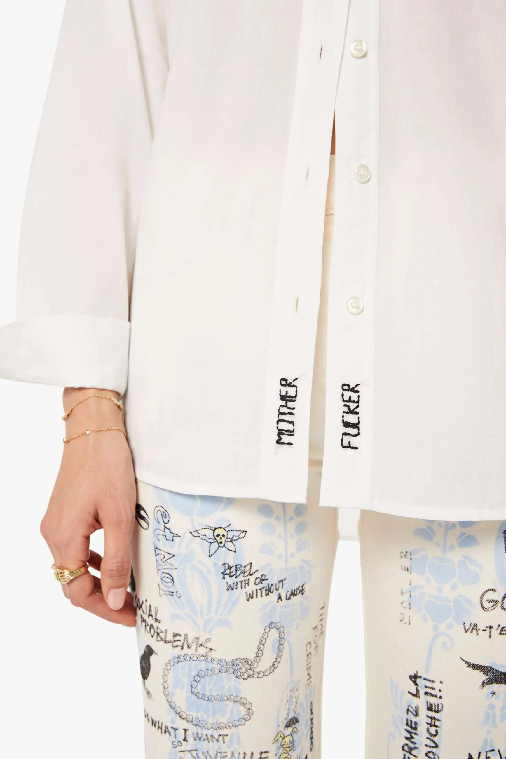 Mother Denim Pushing Buttons White Button-up | Shop Eleanor - Women's Designer Boutique in Colorado