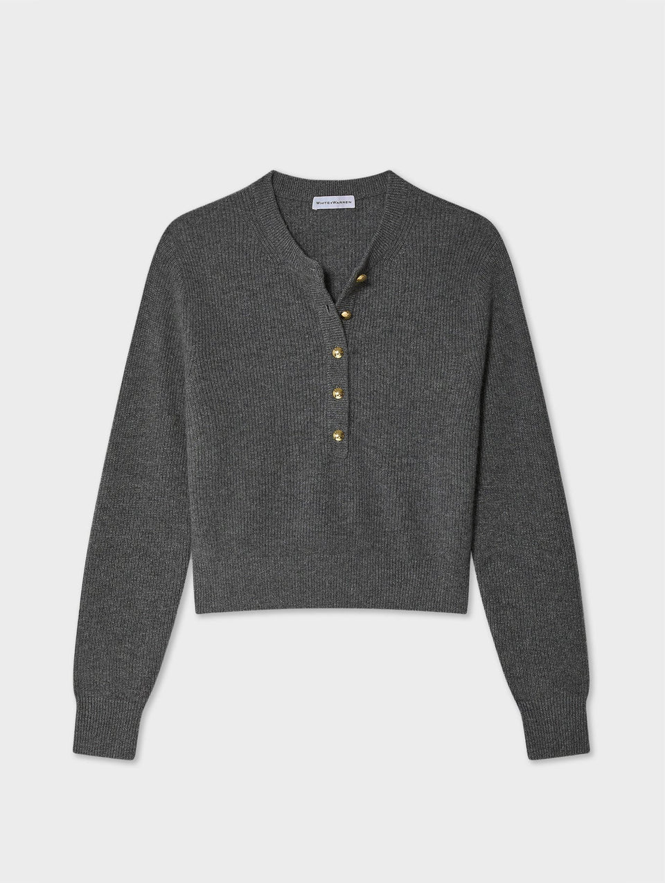 White + Warren Cashmere Ribbed Henley Graphite | Shop Eleanor 