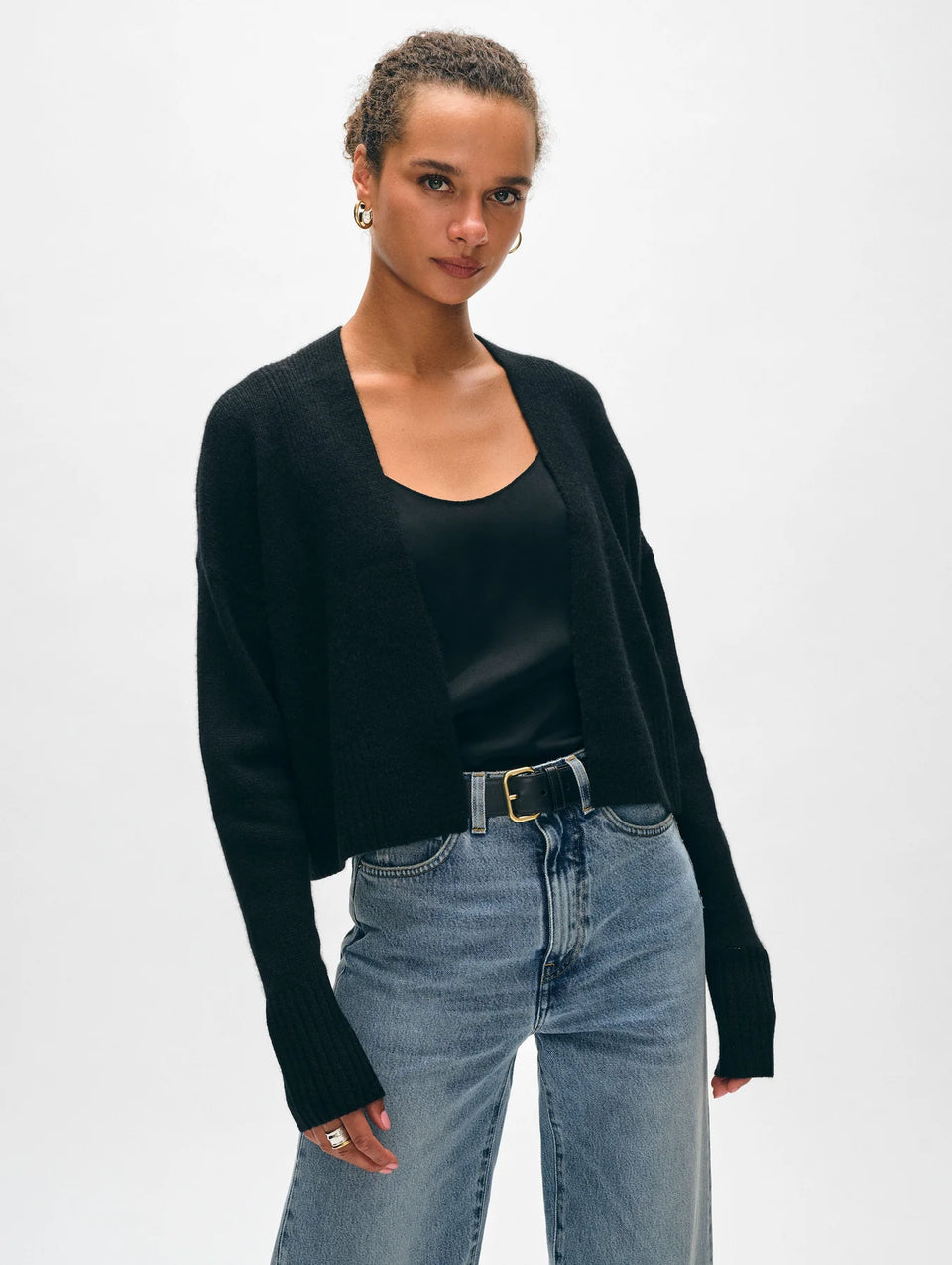 White + Warren Open Cardigan in Black | Shop Eleanor