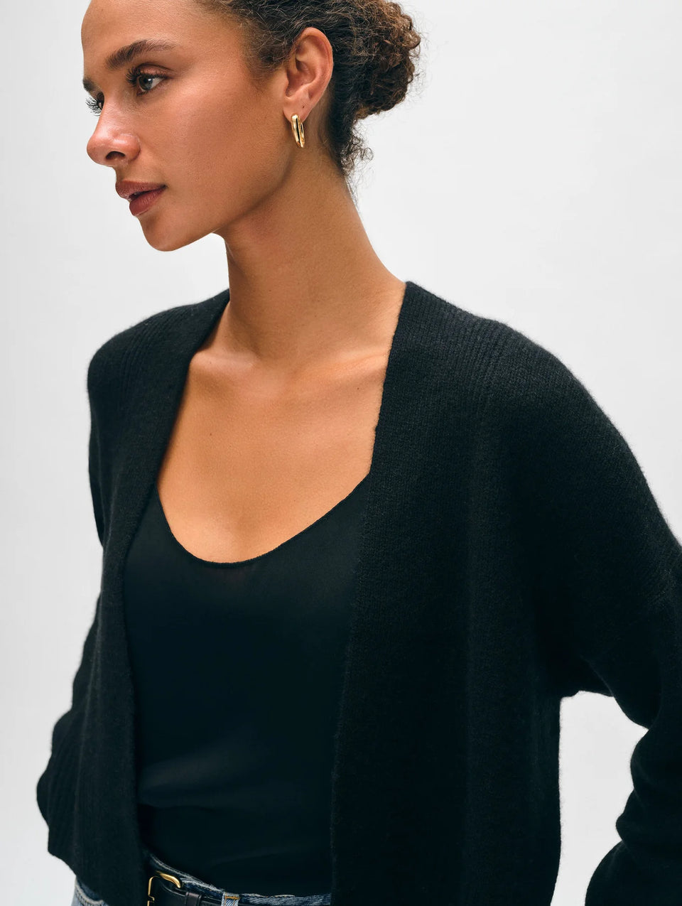 White + Warren Open Front Cardigan in Black | Shop Eleanor