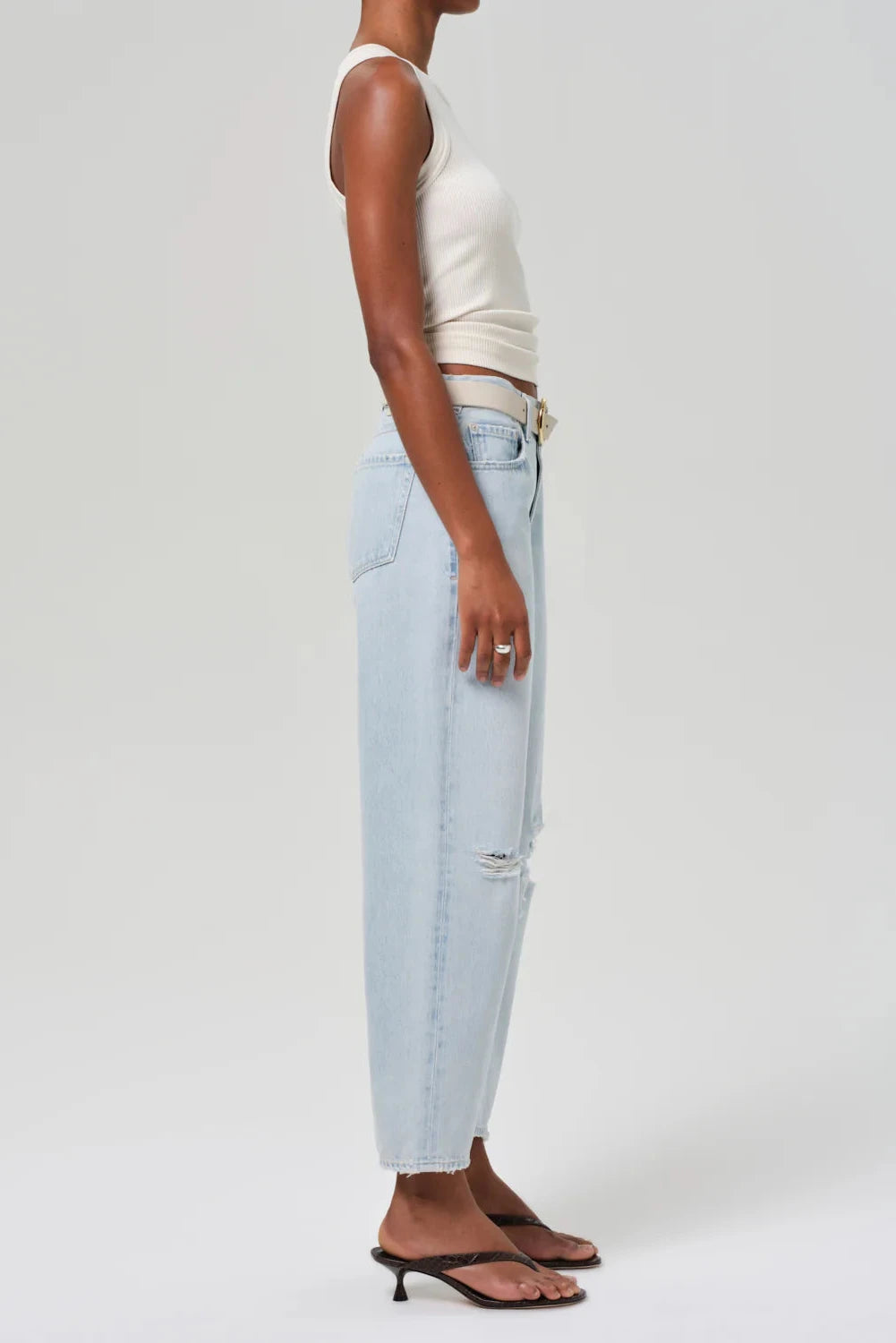 Citizens of Humanity Light Blue Distresssted Curved Leg Denim Jeans | Shop Eleanor