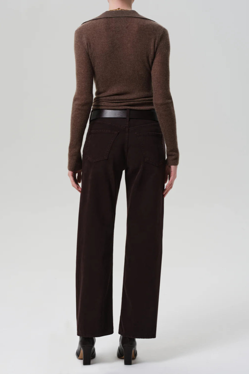 Brown relaxed straight leg rigid denim jean