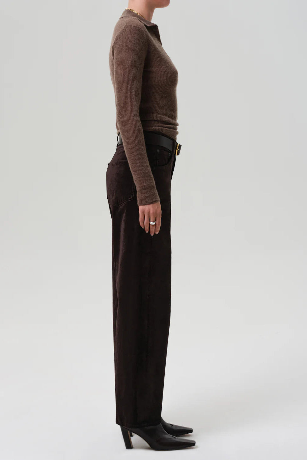 Brown Velvet Material Baggy Barrel Leg Pants perfect for Fall | Shop Eleanor