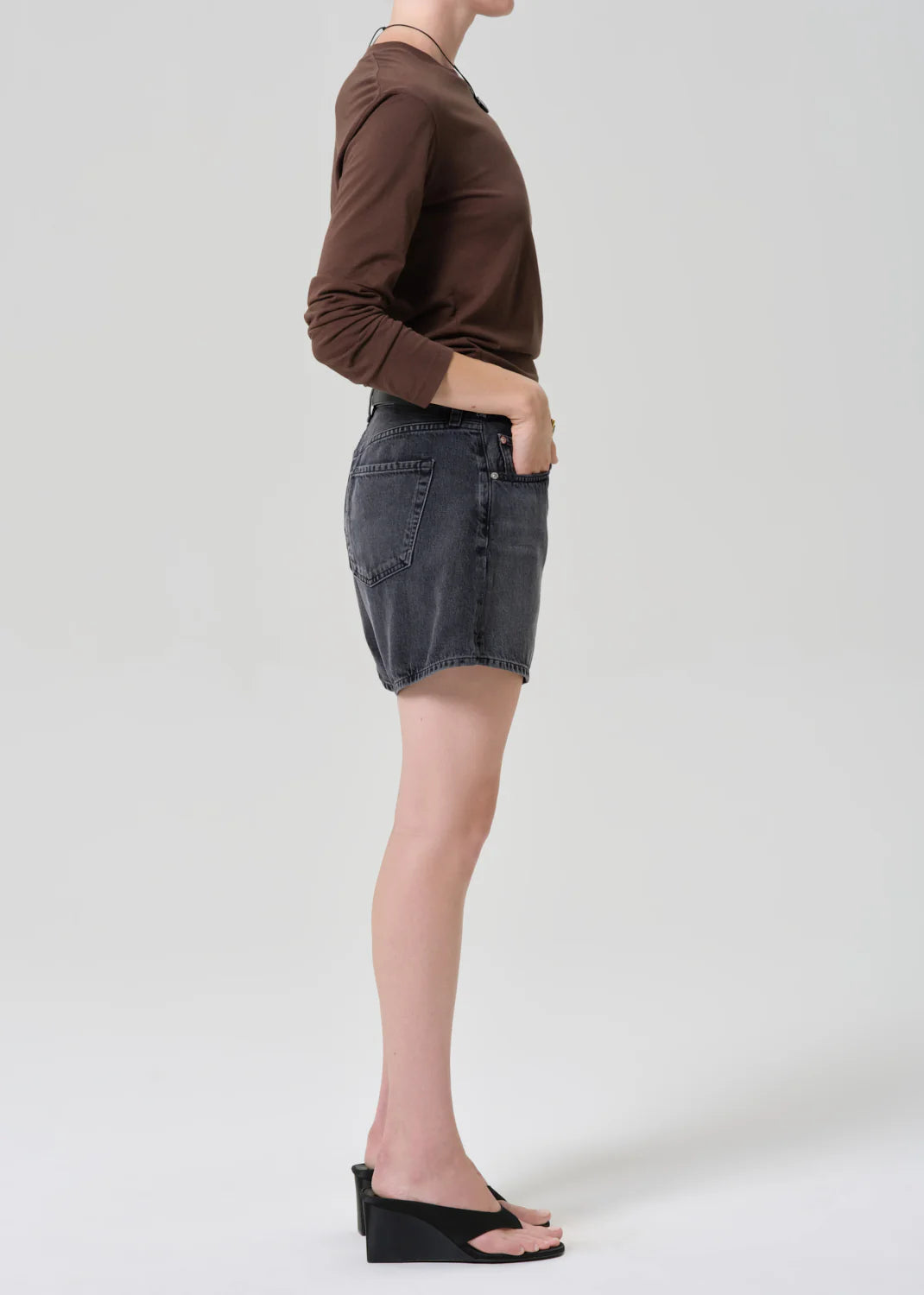 black denim shorts made from regenerative cotton