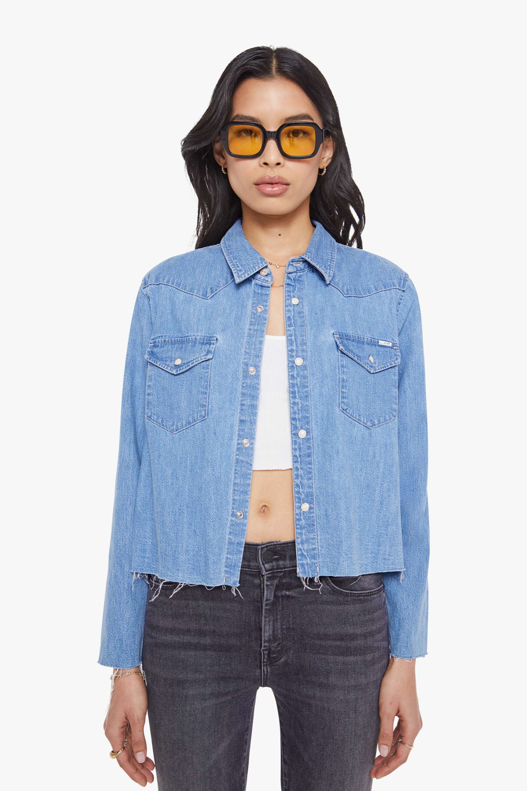 Mother The Super Exes Crop Step Fray Denim Jacket | Shop Eleanor