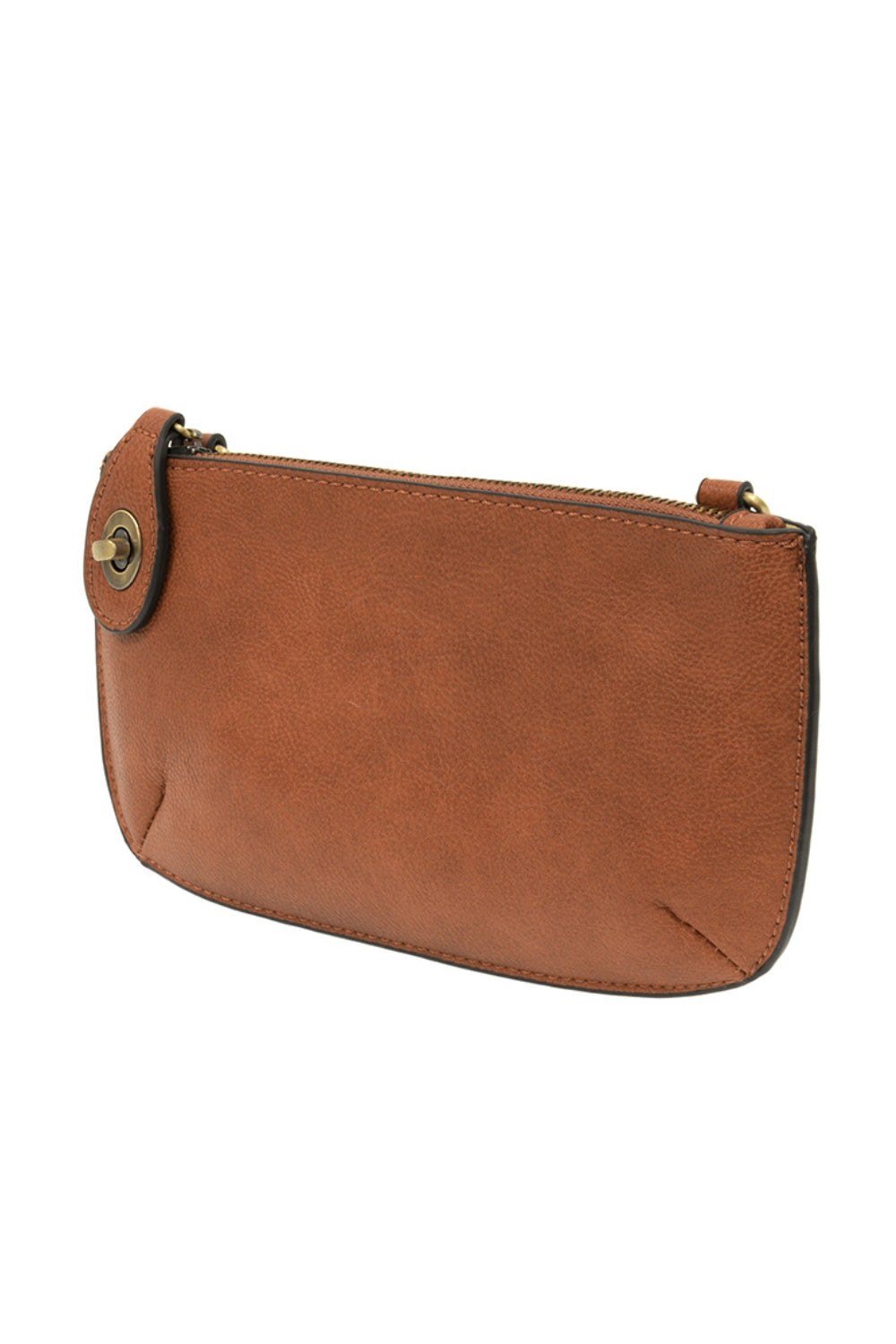 Brown faux leather clutch bag that can also be a crossbody bag