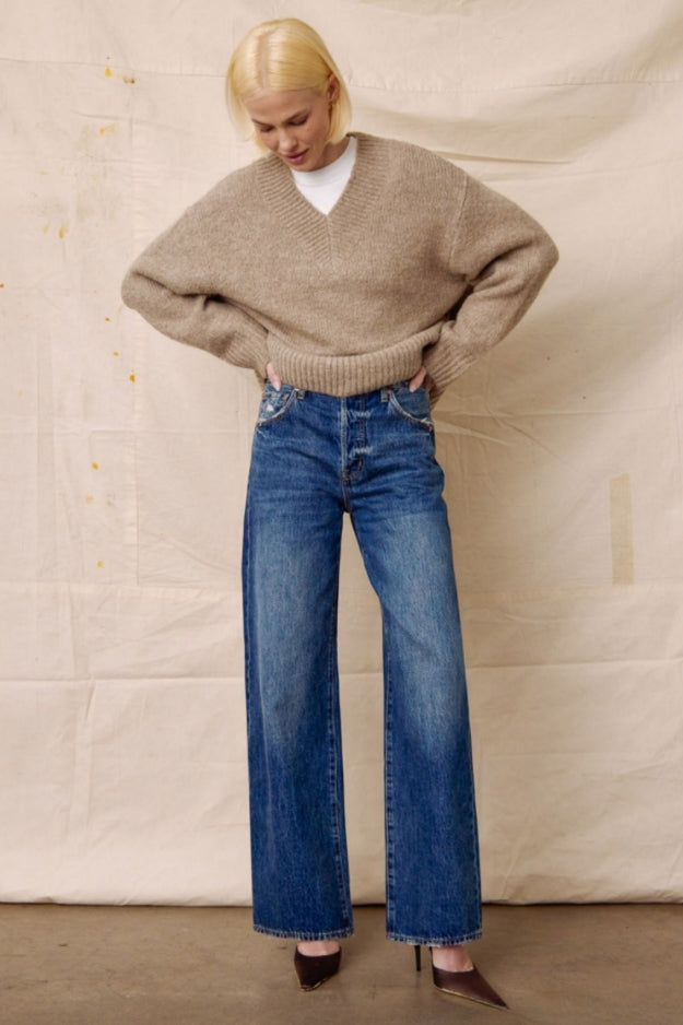 Tate High Rise Bowed Wide Leg Jean in Mid blue wash | Shop Eleanor