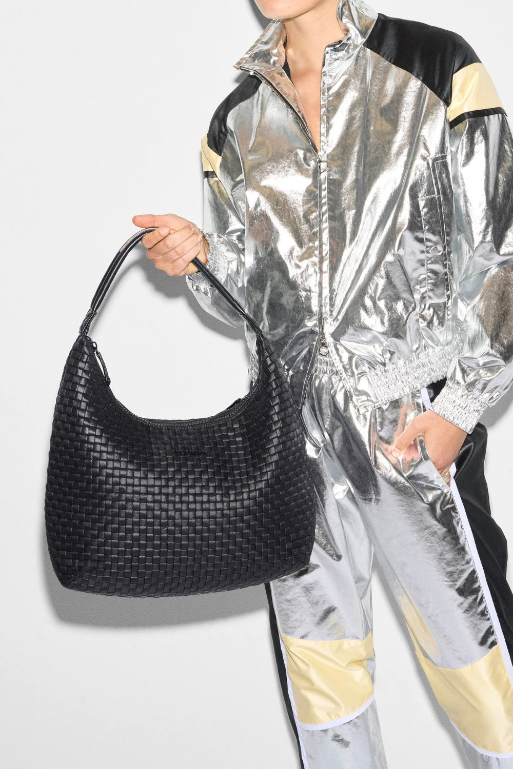 MZ Wallace Large Woven Leather Shoulder Bag in Black | Shop Eleanor - Women's Designer Clothing Boutique