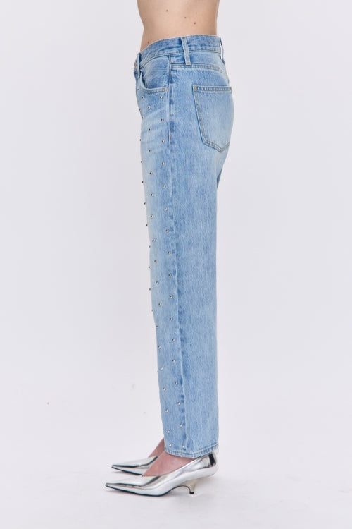 Pistola Lexi Mid Rise Bowed Straight Denim Jeans with Studs | Shop Eleanor