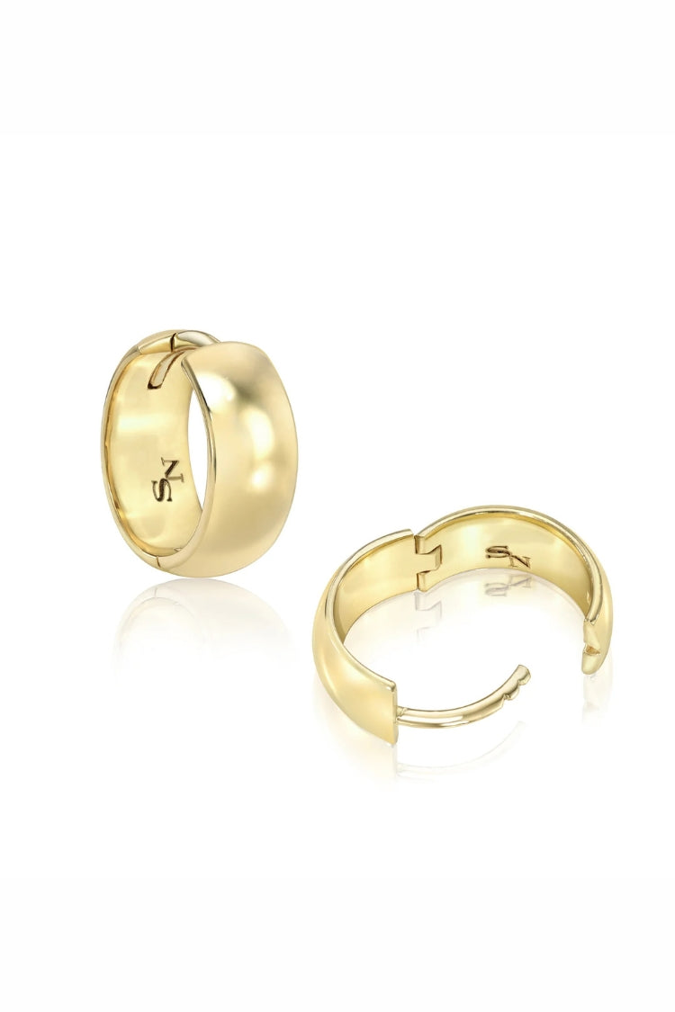 18k Gold Wide Huggie Hoops - 13mm | Shop Eleanor - Women's Heirloom Jewelry