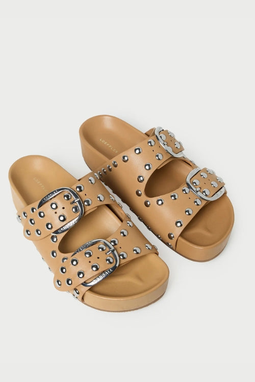 Loeffler Randal Joni Khaki Studded Sandal | Shop Eleanor