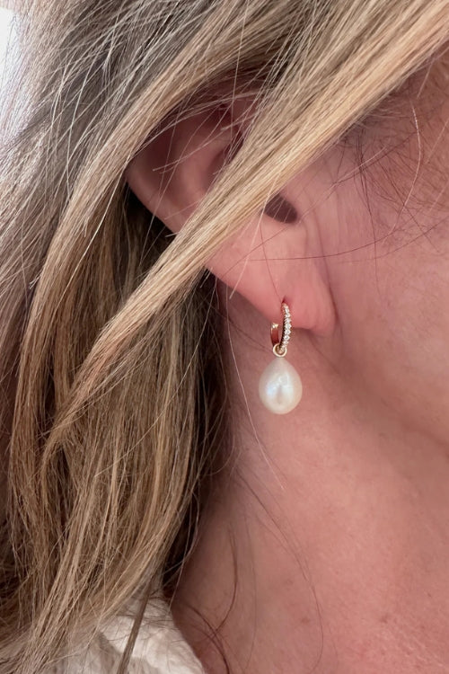 Stacy Nolan 18k Gold Teardrop Pearl Hoop Charms with Diamonds | Shop Eleanor - Women's Luxury Jewelry