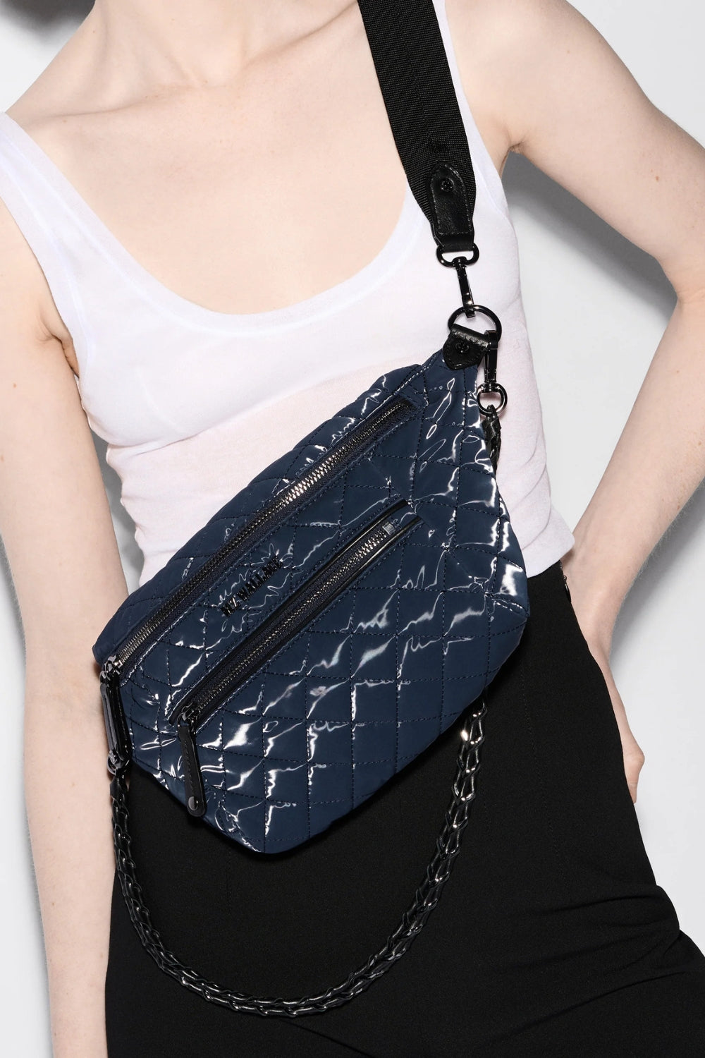 MZ Wallace Small Crosby Crossbody and Fanny Pack in Ink Liquid | Shop Eleanor - Women's Online Designer Boutique