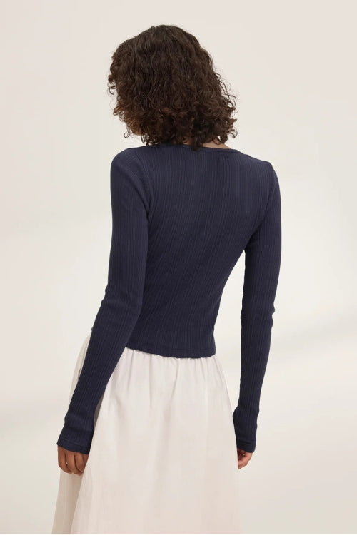 Velvet Drew Cardigan Top in Navy | Shop Eleanor