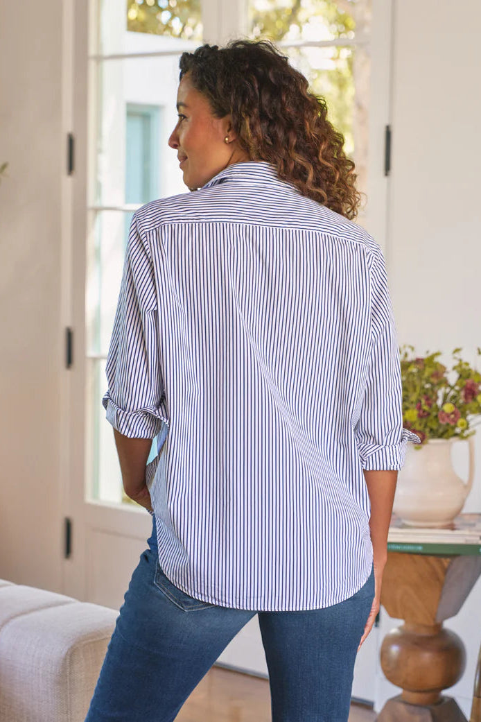 Frank & Eileen Relaxed Button-Up Shirt in White Navy Stripe | Shop Eleanor - Women's Online Designer Apparel Boutique