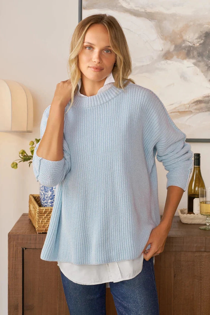 Frank & Eileen Montecito Ribbed Crewneck Sweater in Ice | Shop Eleanor - Women's Luxury Apparel