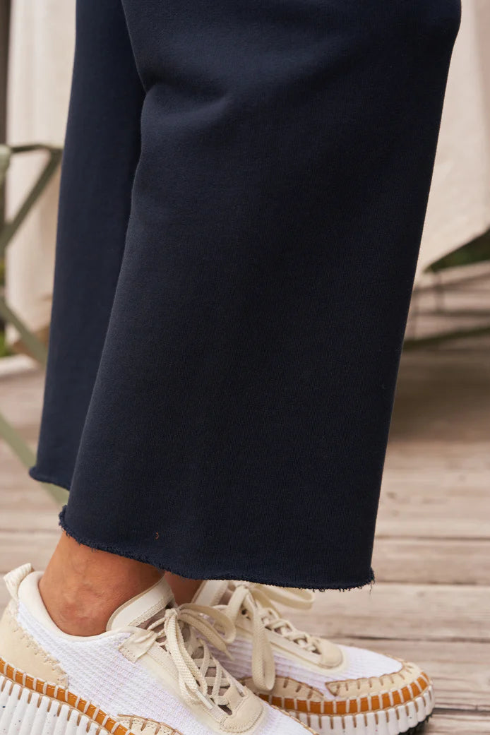 Frank & Eileen Catherine Cropped Flare Sweatpant in British Navy | Shop Eleanor