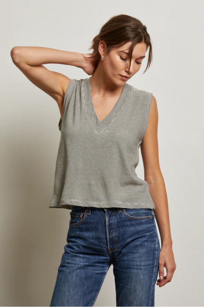 perfect white tee Lucy Stripe Jersey V-Neck Tank | Shop Eleanor - Women's Designer Clothing Boutique