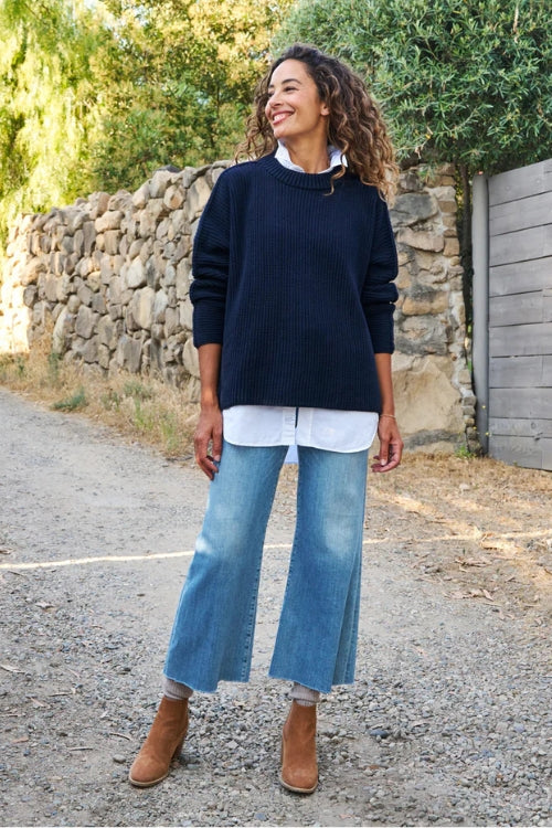 Frank & Eileen Montecito Rib Knit Beach Sweater in Marine Navy| Shop Eleanor