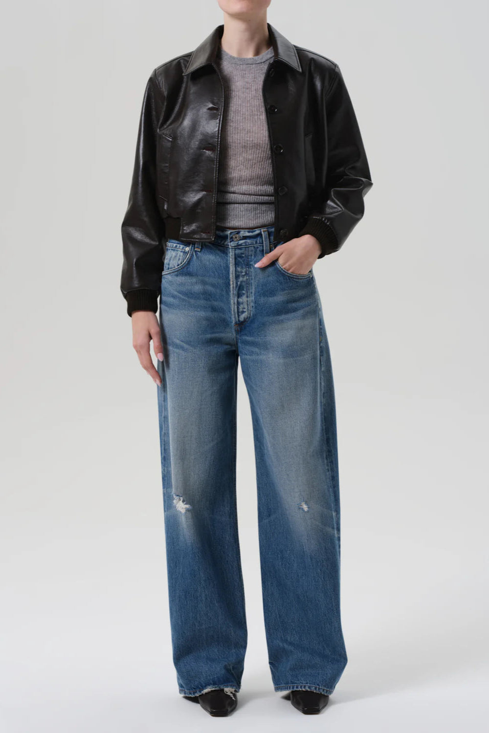 Citizens of Humanity Lola Brown Cropped Leather Jacket | Shop Eleanor - Women's Casual Clothing Boutique near Denver