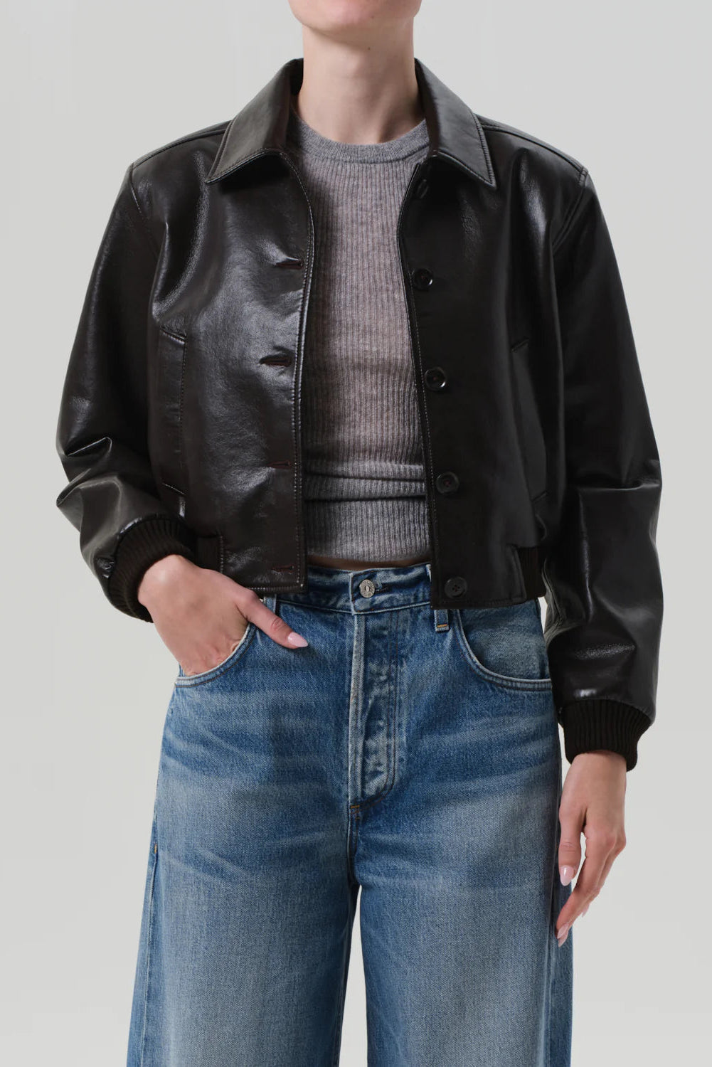 Citizens of Humanity Lola Recycled Leather Bomber Jacket in Brown | Shop Eleanor - Women's Designer Clothing Boutique