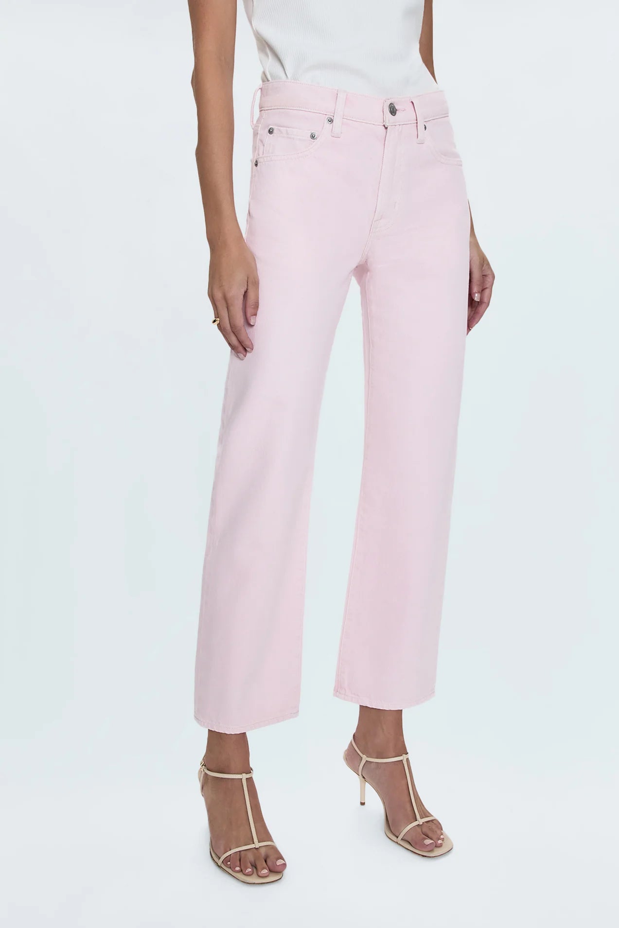 Pistola Lexi Mid Rise Bowed Straight Jean in Blush | Shop Eleanor