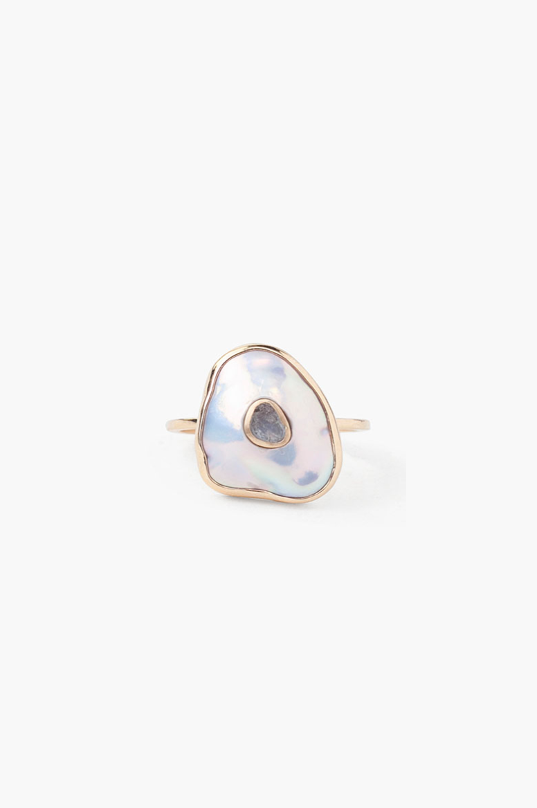 Freshwater Pearl w Diamond Slice Ring