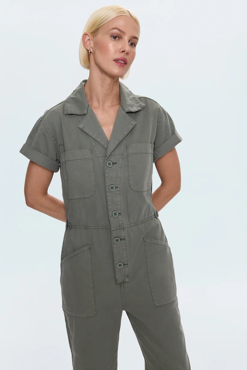 Pistola Grover Button Front Jumpsuit in Colonel Grey/Green | Shop Eleanor - Women's Designer Clothing Boutique