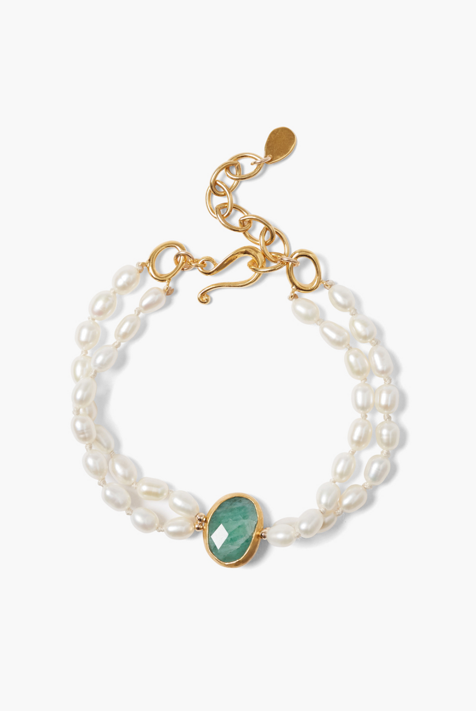 Pearl and Emerald Adjustable Bracelet