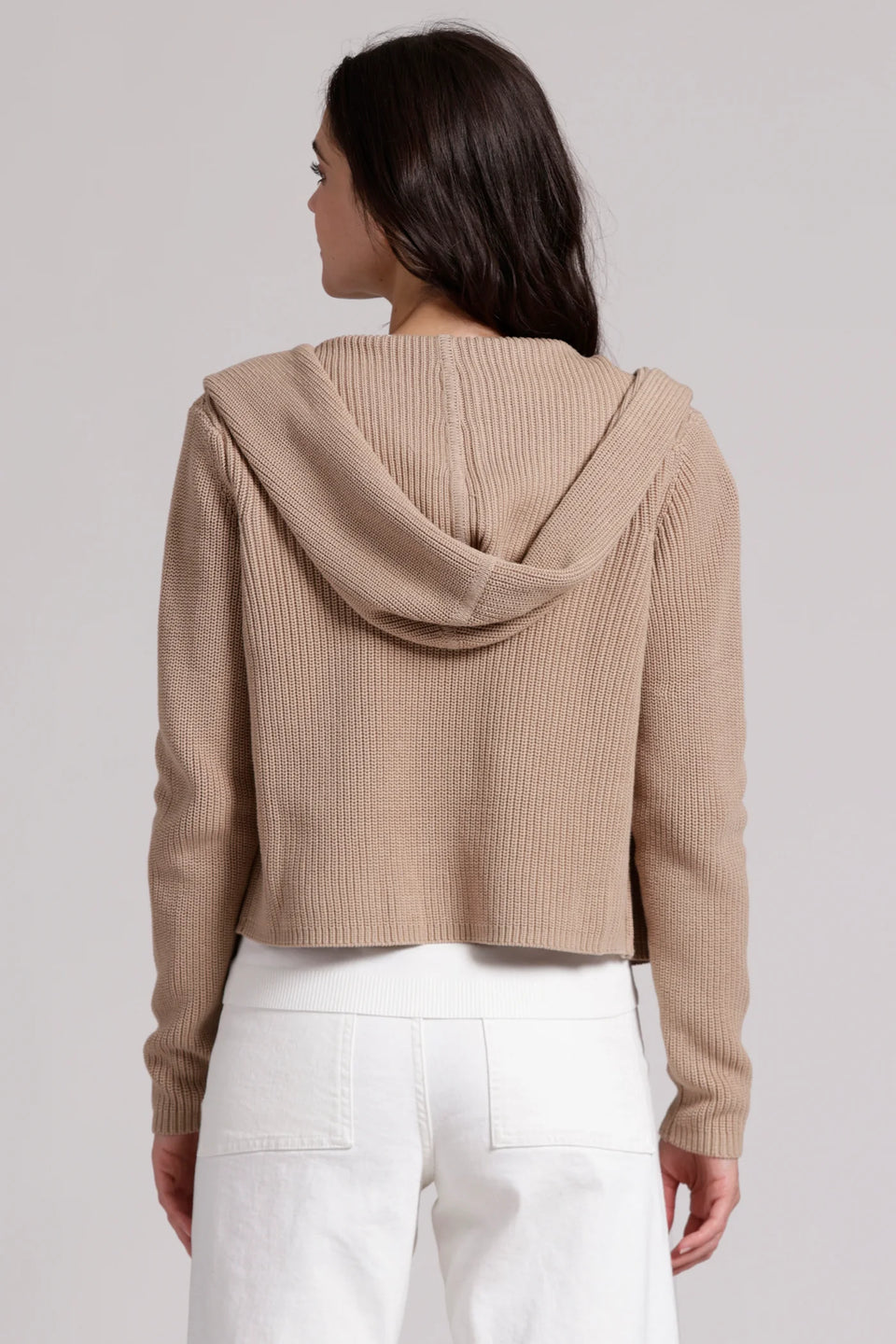 Minnie Rose Rib Knit Brown Cotton Hooded Cardigan in Brown Sugar | Shop Eleanor