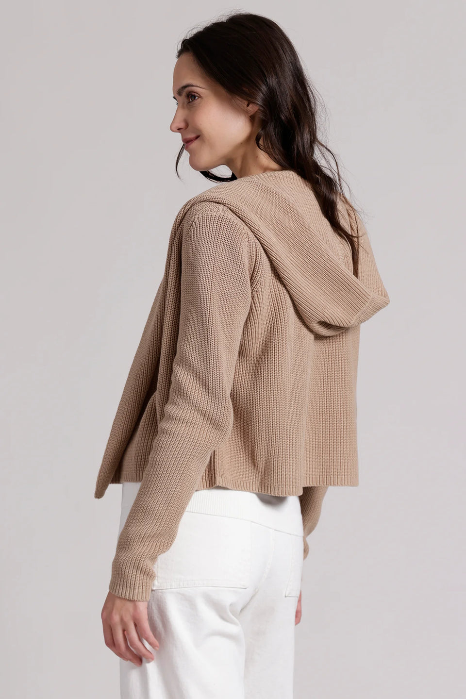 Minnie Rose Brown Cotton Hooded Cardigan in Brown Sugar | Shop Eleanor