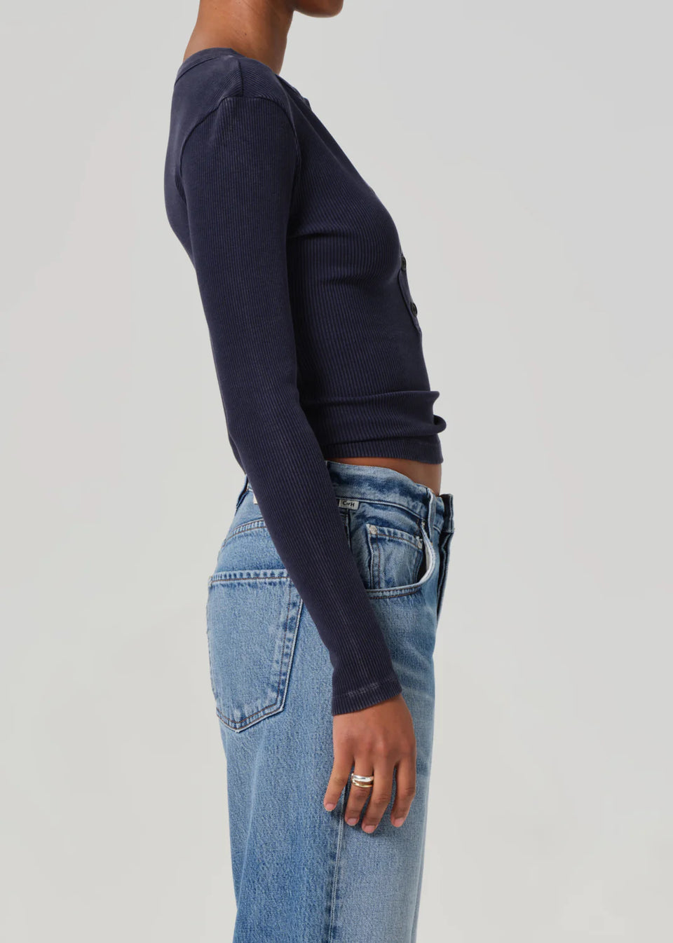 Citizens of Humanity Varra Cropped Henley in Navy | Shop Eleanor