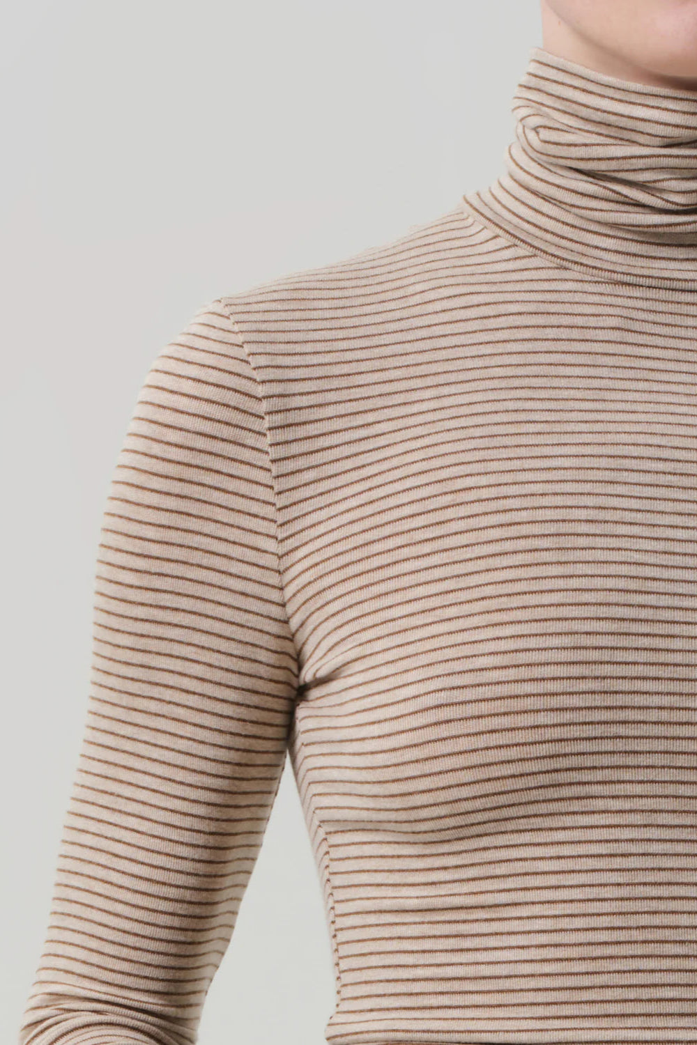 brown and beige striped long sleeve turtleneck base layer