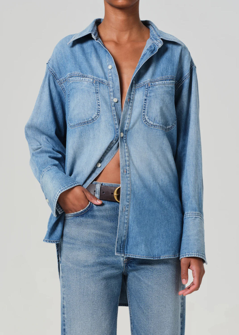 Citizens of Humanity Solene Western Denim Button Down Shirt in Loire | Shop Eleanor