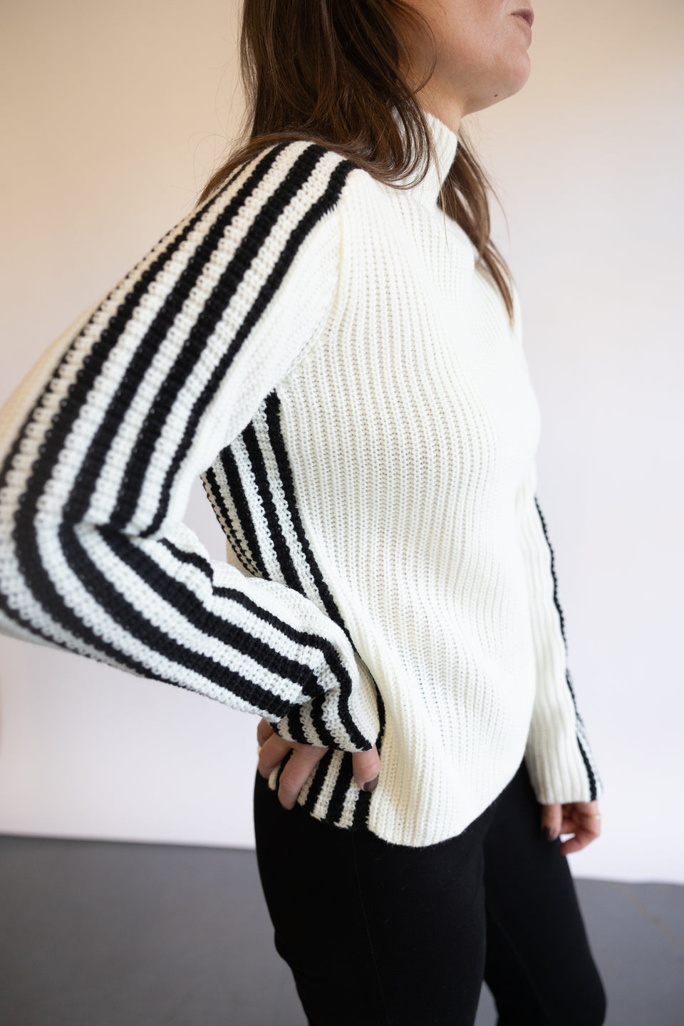 Sanctuary Sporty Stripe Mock Sweater Side View | Shop Eleanor