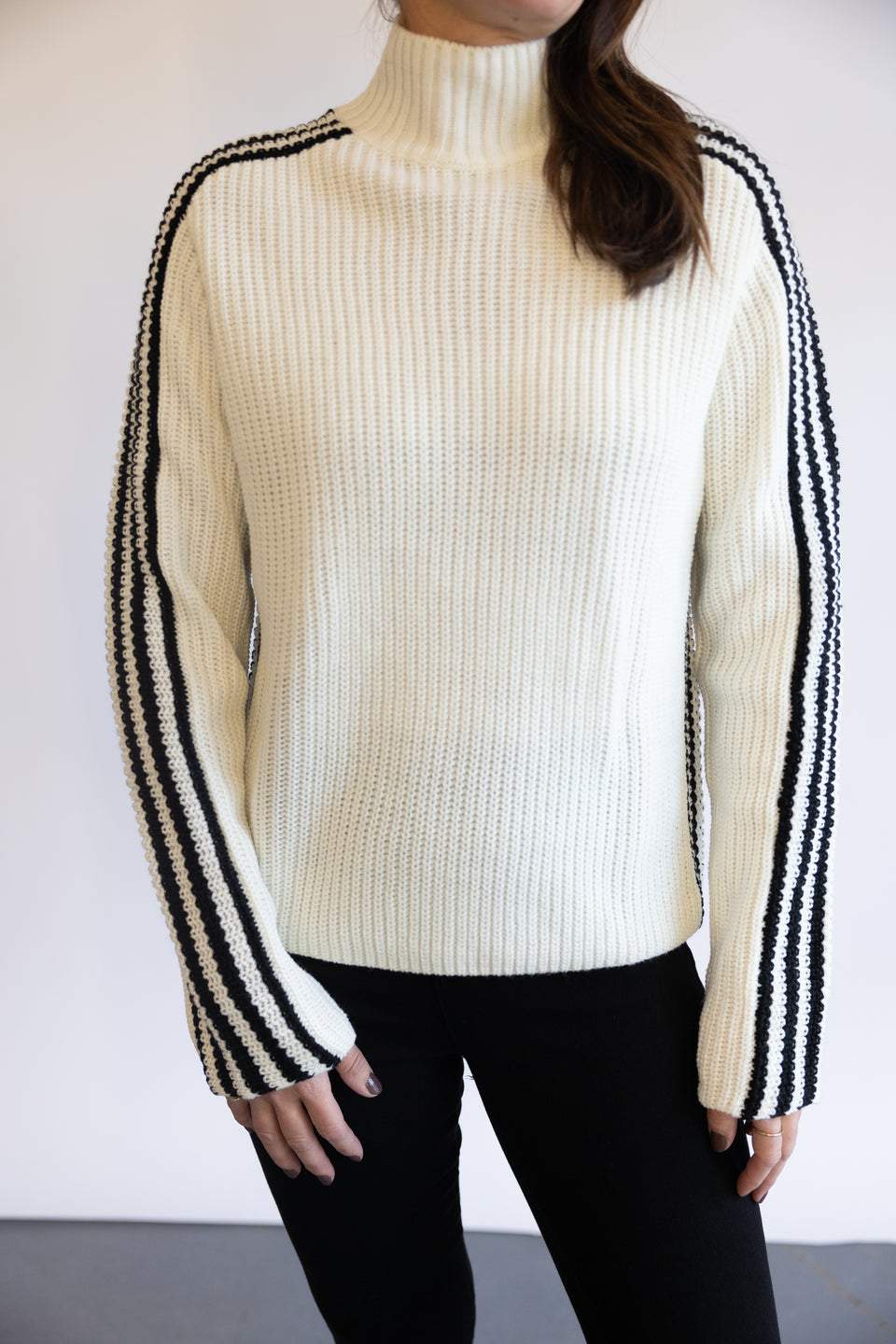 Sanctuary Sporty Stripe Mock Sweater Front View | Shop Eleanor