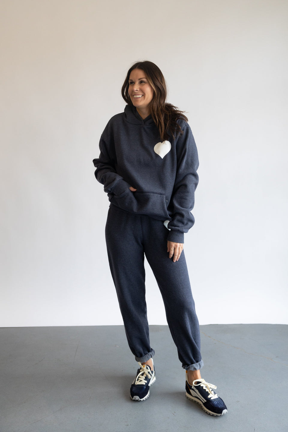 The SPRWMN Heart Sweatpants in Navy | Shop Eleanor 