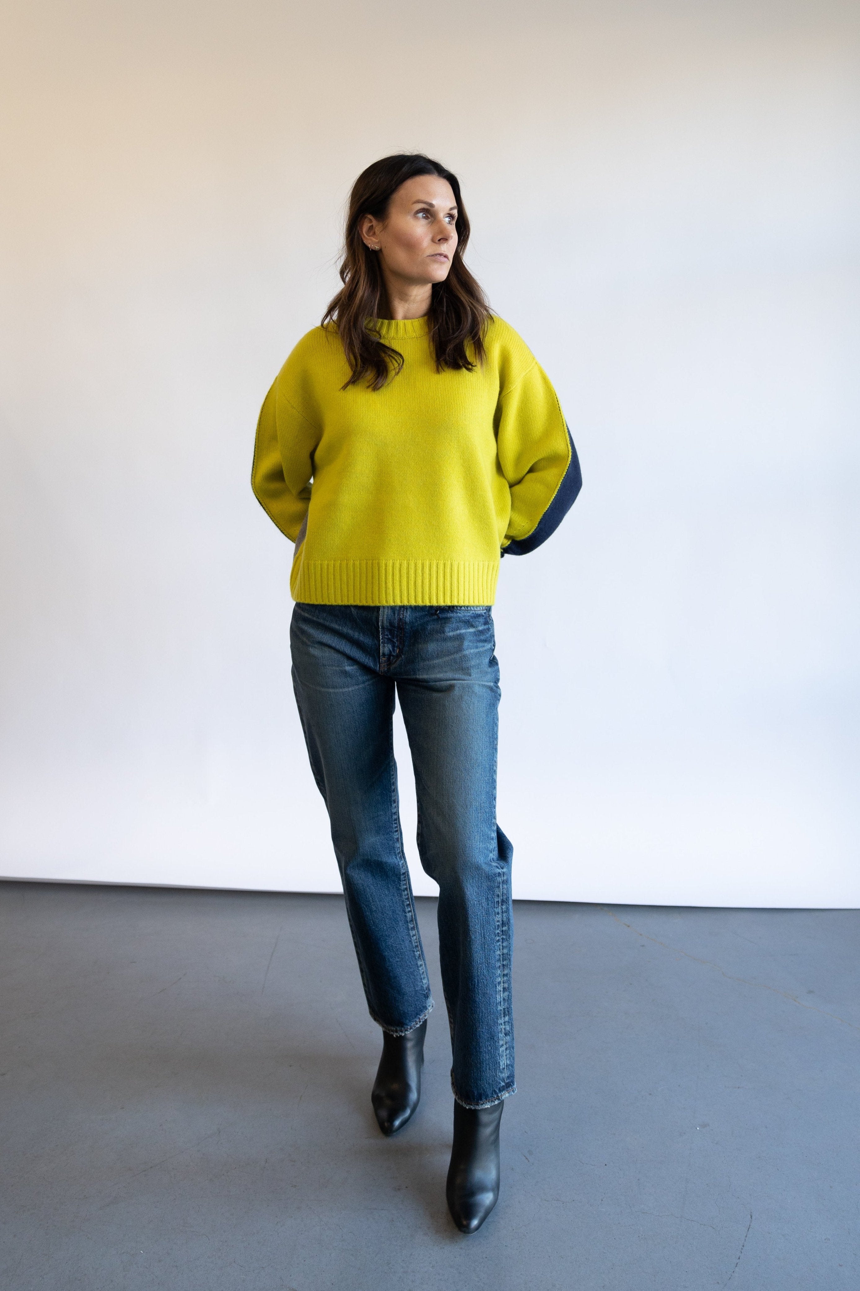 White + Warren Colorblock Sweater in Limelight | Shop Eleanor