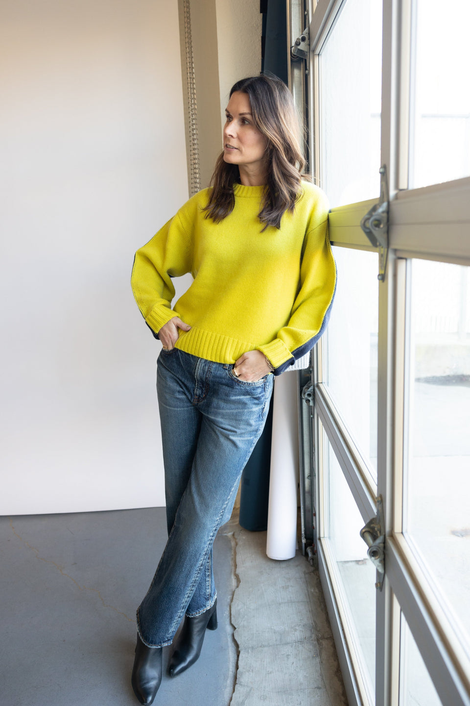 White + Warren Colorblock Sweater in Limelight | Shop Eleanor