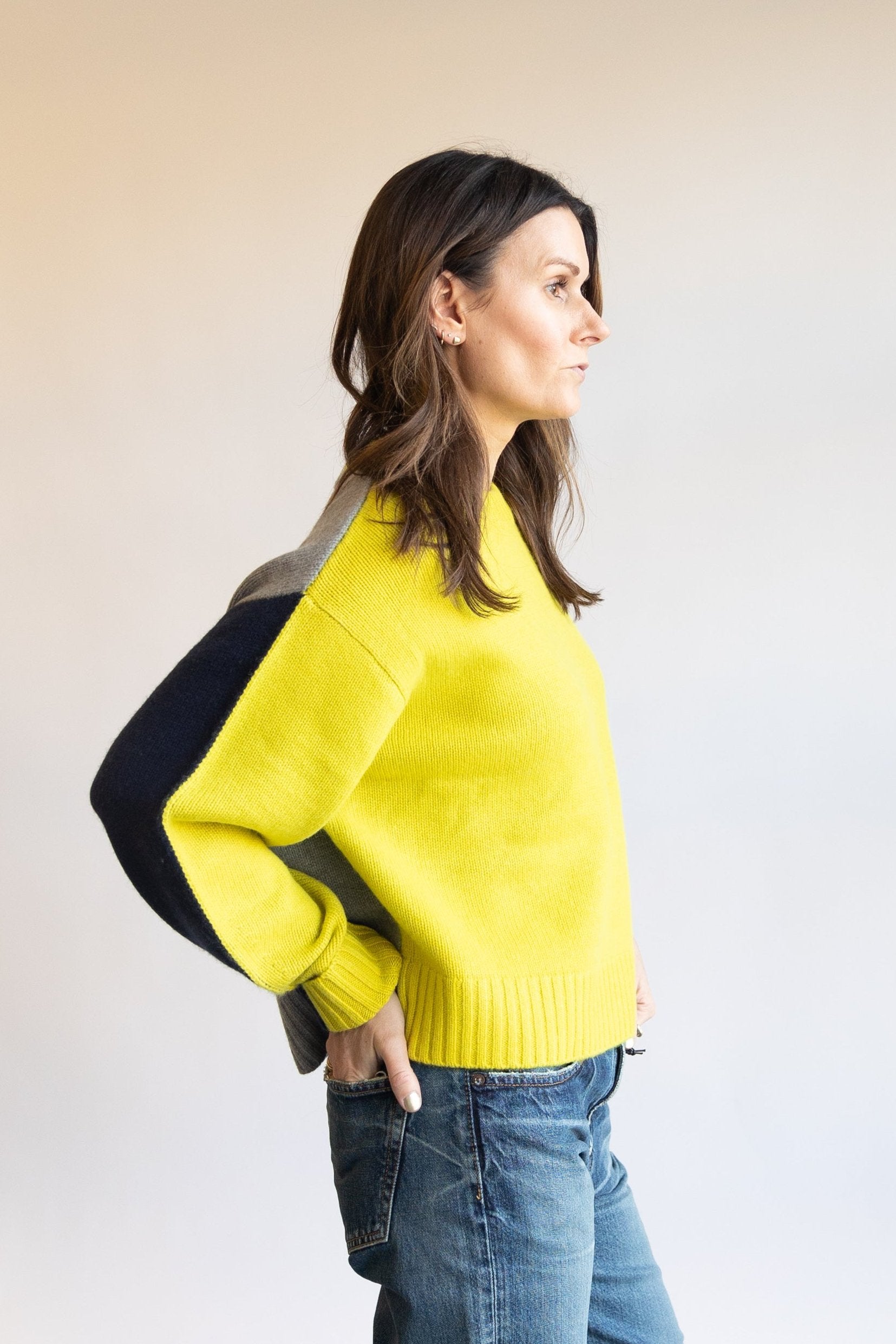 White + Warren Colorblock Sweater in Limelight | Shop Eleanor