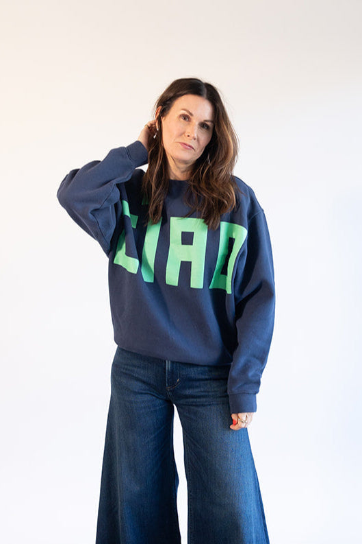 Clare V. Ciao Sweatshirt in Navy/Mint | Shop Eleanor