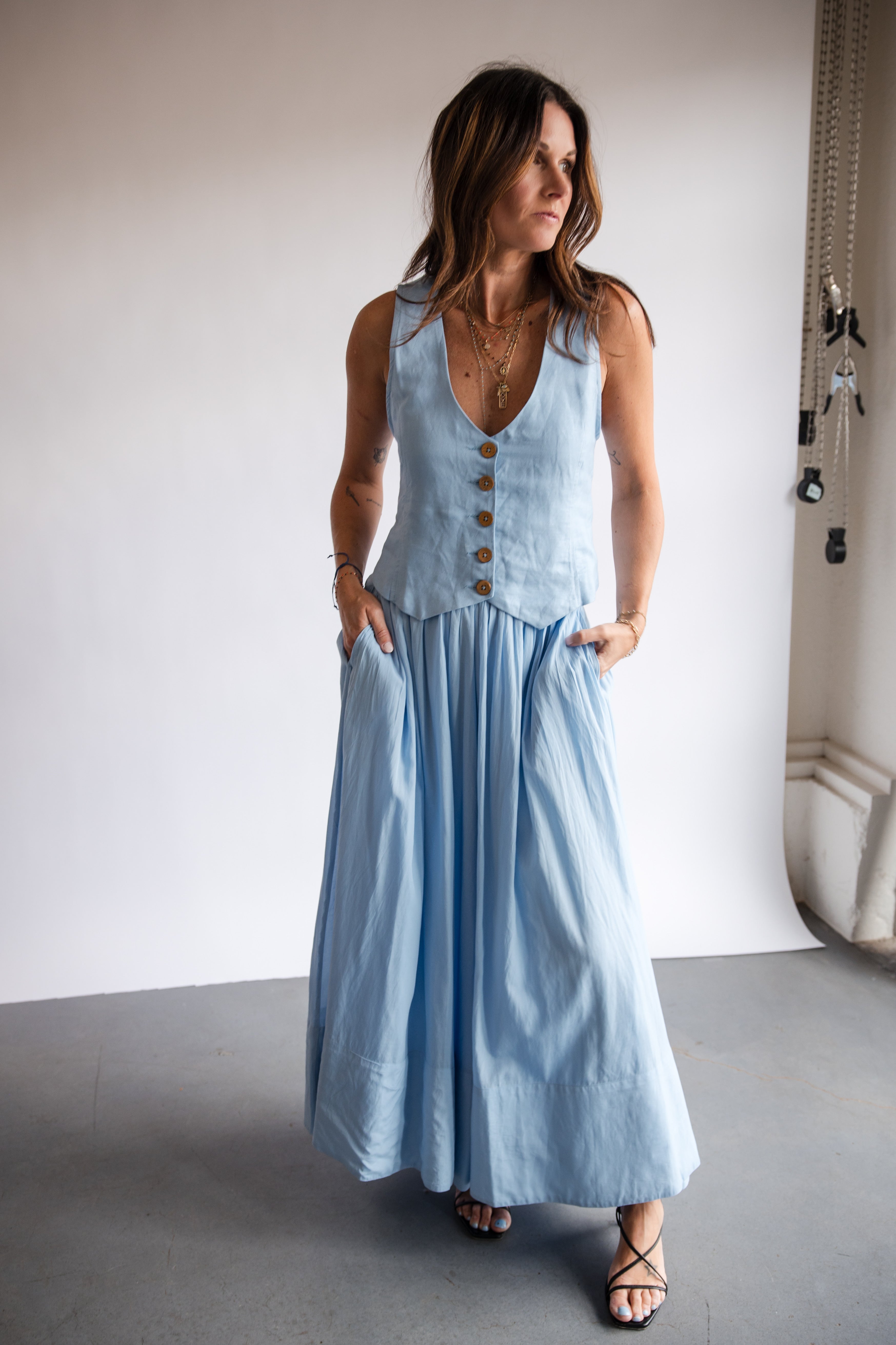Elan Light Blue Maxi Skirt with pockets | Shop Eleanor