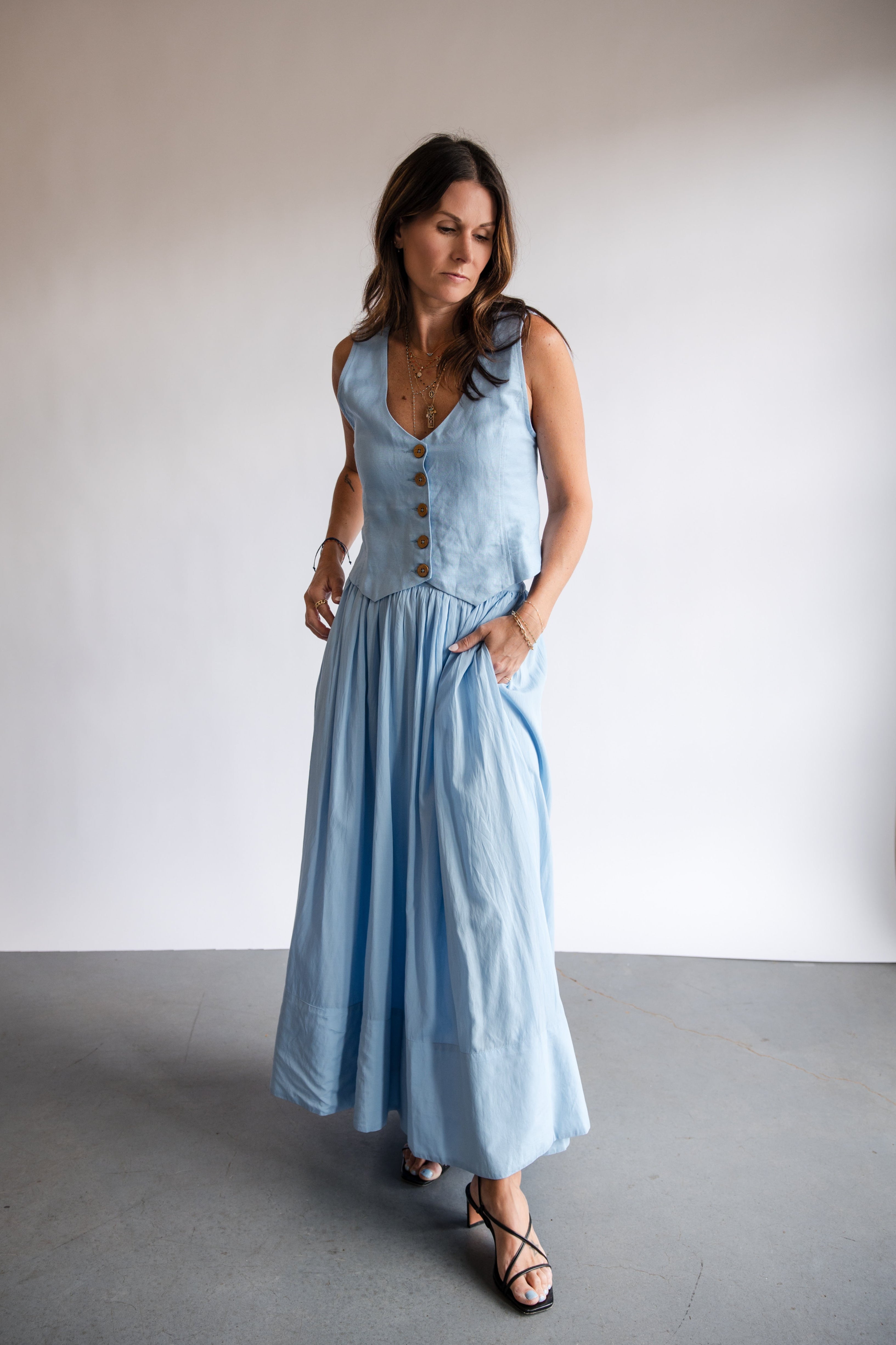 Elan Light Blue Gathered Maxi Skirt | Shop Eleanor