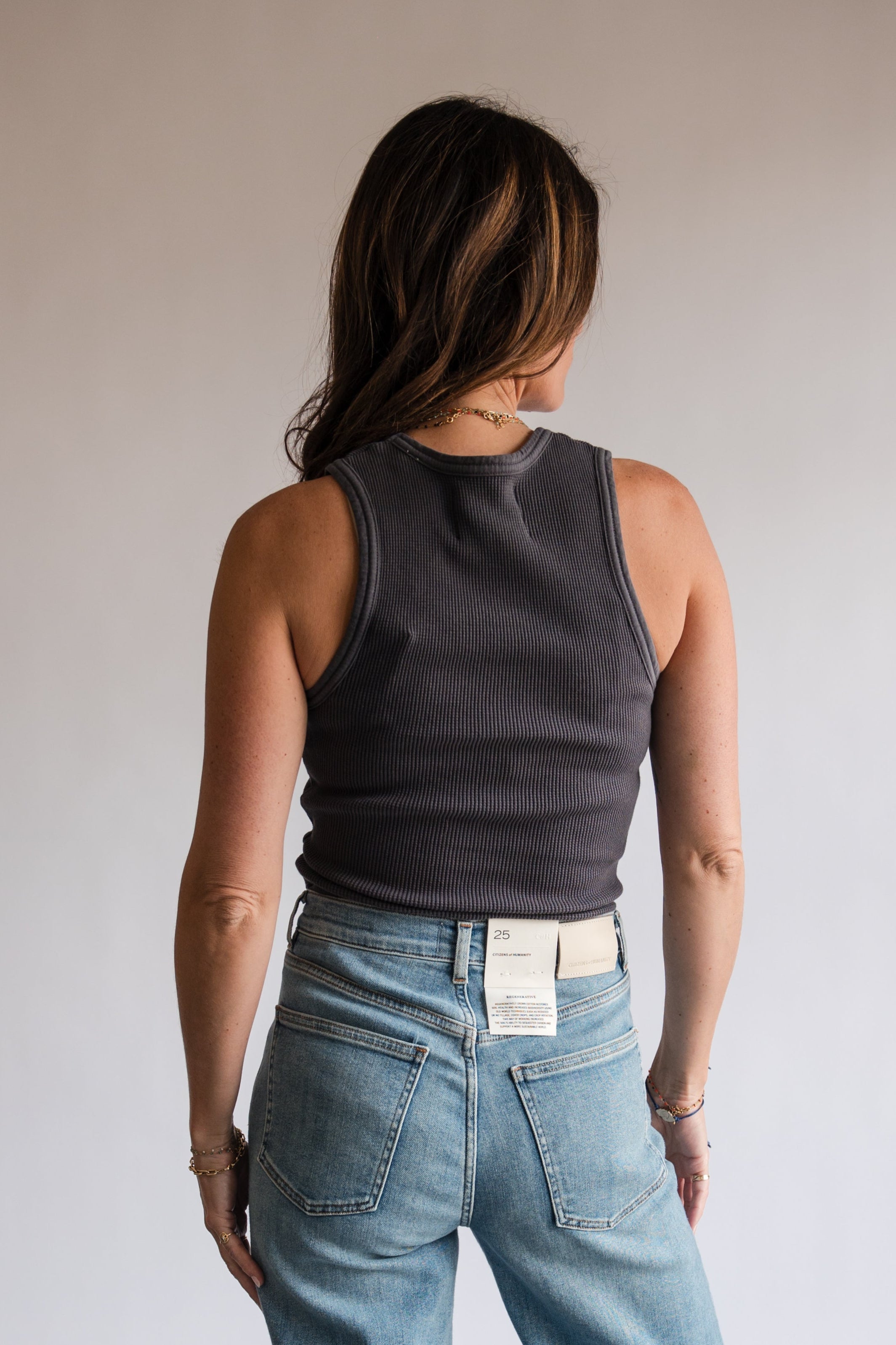 Citizens of Humanity Fitted Inez Waffle Tank in Charcoal | Shop Eleanor