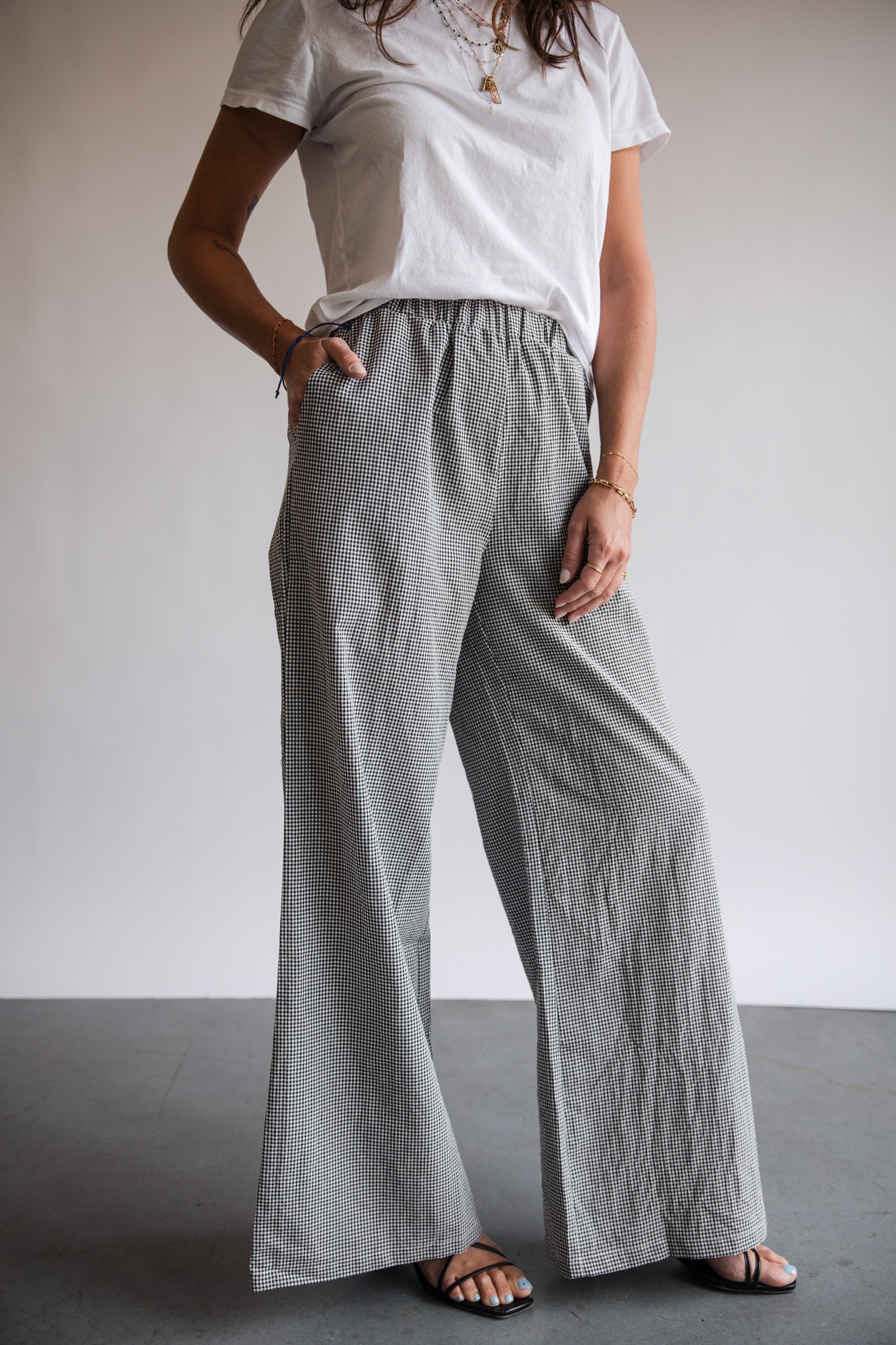 Elan Black and White Seersuck Gingham Pants | Shop Eleanor