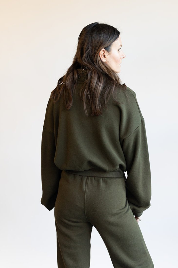 Eterne Cropped Half Zip Sweatshirt in Moss | Shop Eleanor