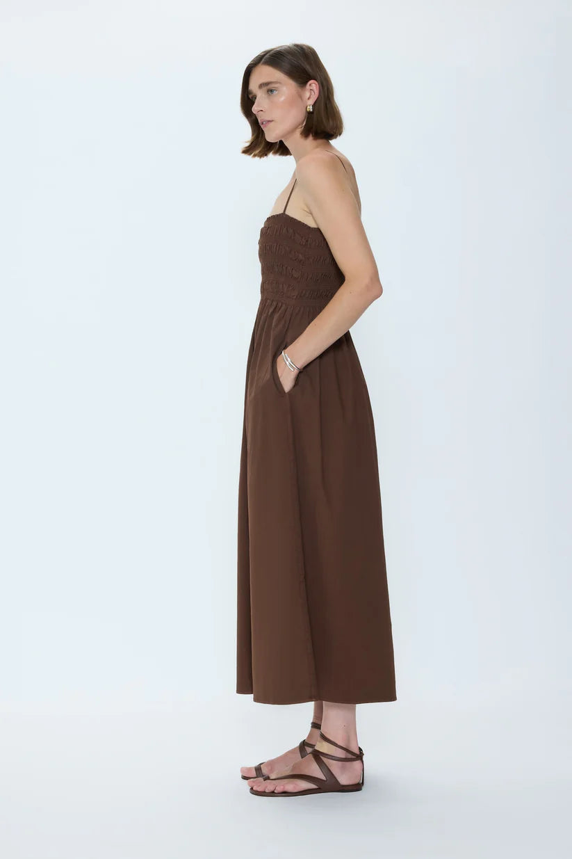 Pistola Bianca Shirred Bodice Dress in Chocolate Brown | Shop Eleanor